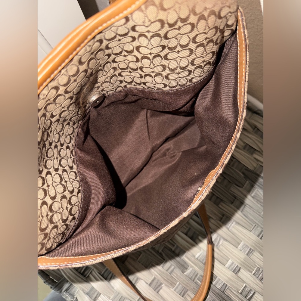 Coach Signature Jacquard & Leather Hobo Shoulder/Crossbody Bag Brown Tan 6386 - Picture 6 of 16